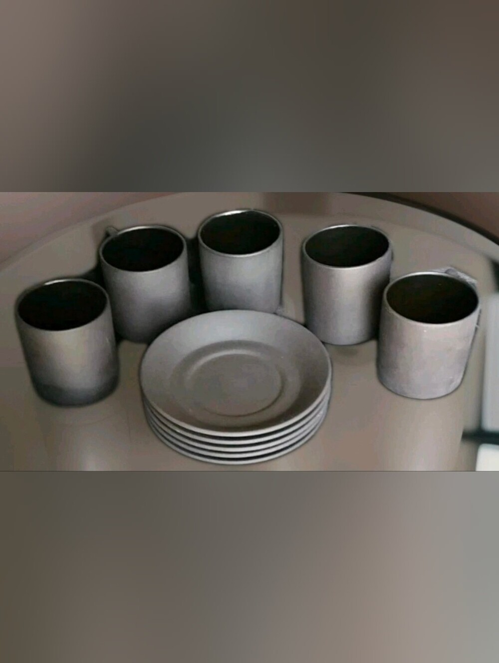 Wedgwood England Matte Black Demitasse Espresso Cup & Saucer  10Pc